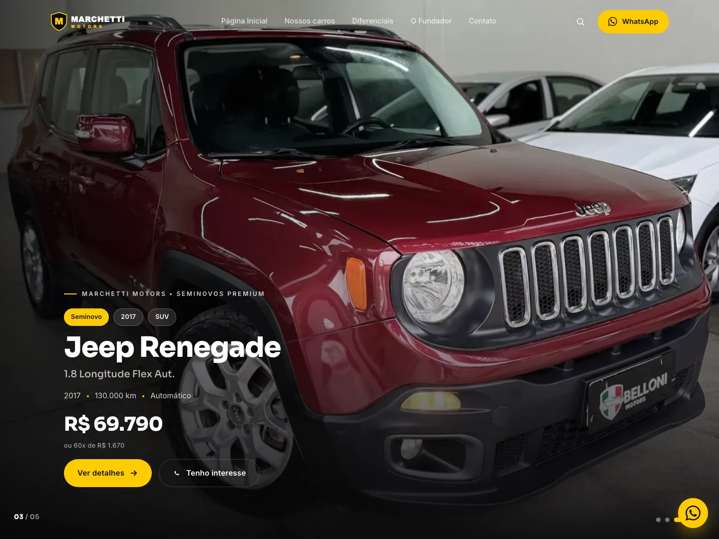 Hero do site da Marchetti Motors, seminovos premium