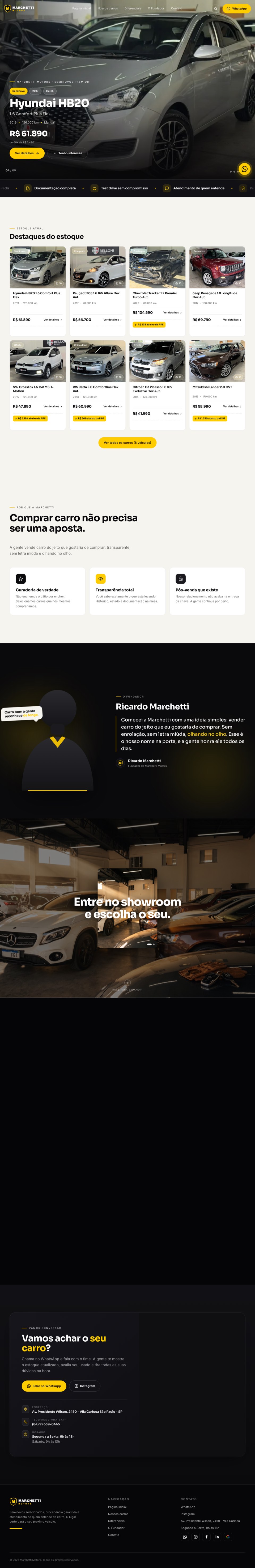 Página completa do site Marchetti Motors percorrida de cima a baixo, projeto da Emérito