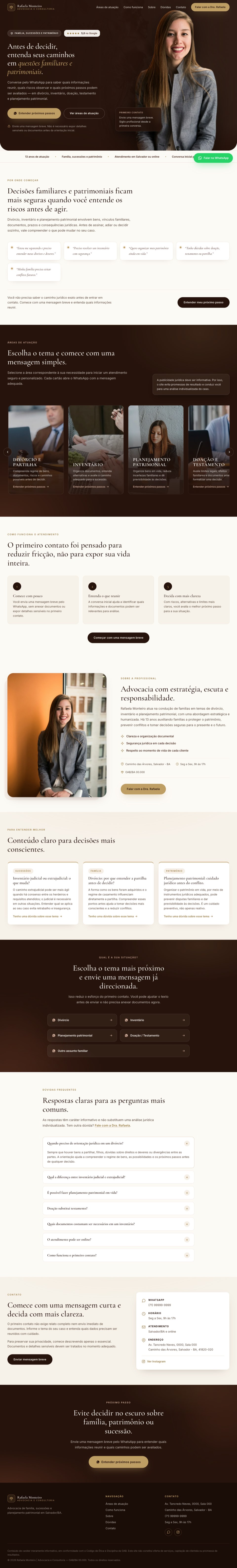 Página completa do site Rafaela Monteiro percorrida de cima a baixo, projeto da Emérito