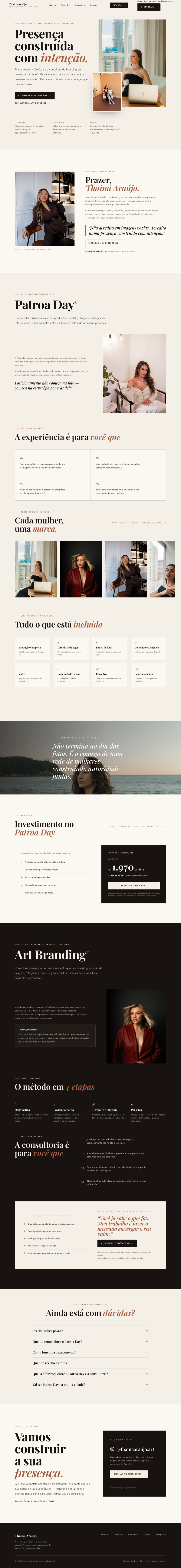 Prévia navegável, de cima a baixo, do site Thainá Araújo