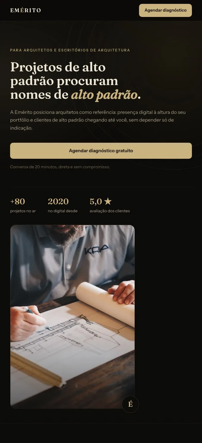 Landing page Emérito para arquitetos