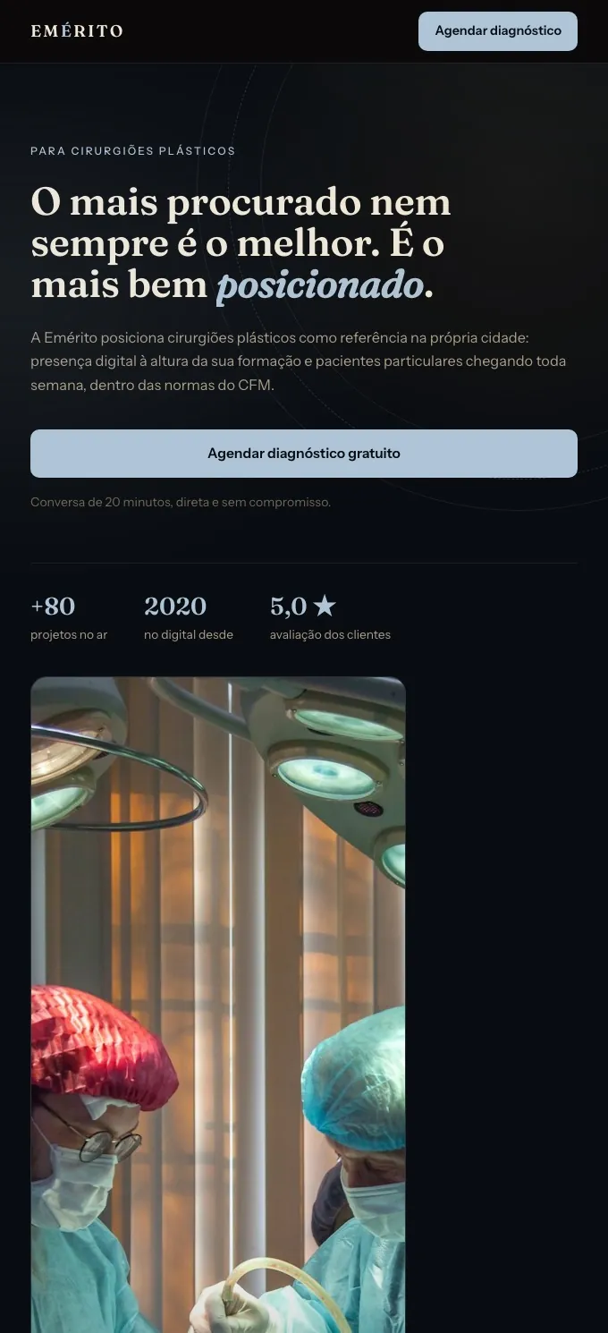 Landing page Emérito para cirurgiões plásticos
