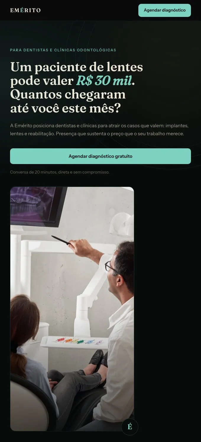 Landing page Emérito para dentistas