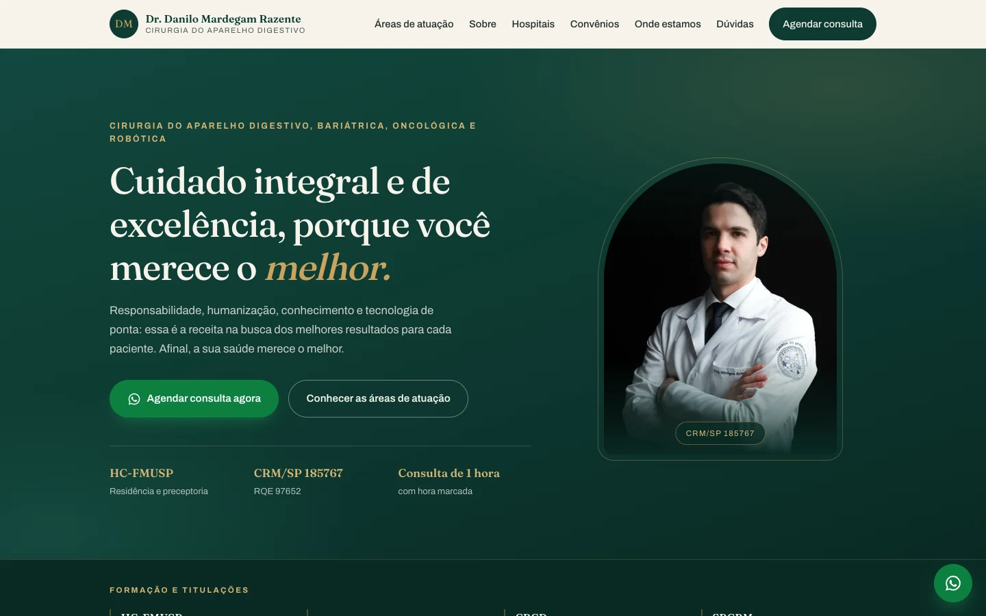 Primeira tela do site do Dr. Danilo Mardegam Razente