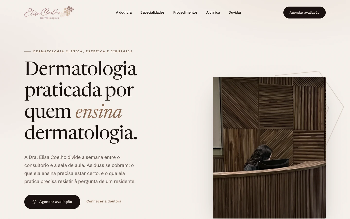 Primeira tela do site da Dra. Elisa Coelho