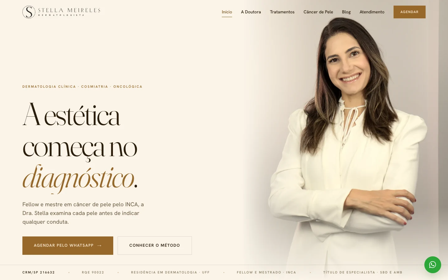 Primeira tela do site da Dra. Stella Meireles
