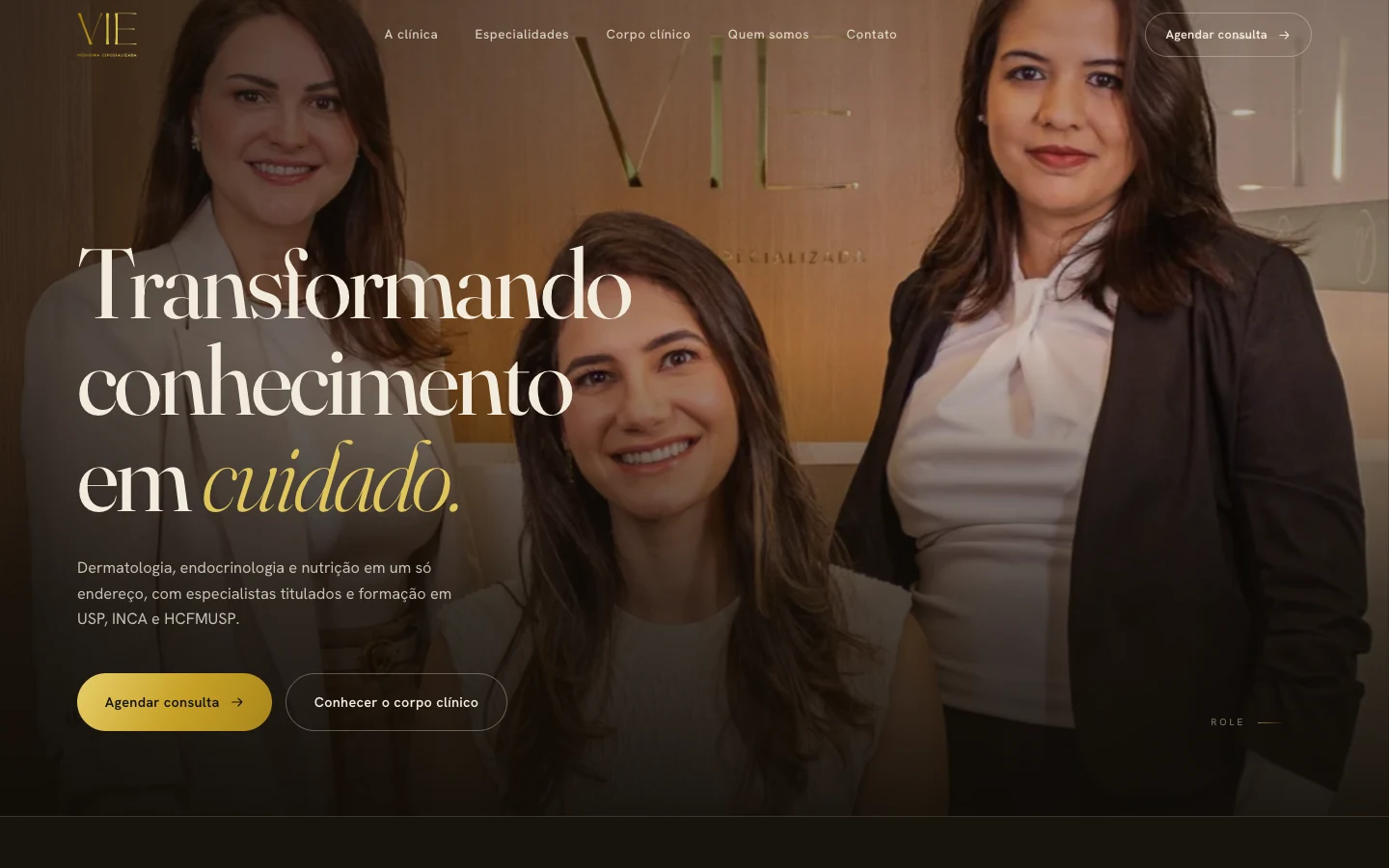Primeira tela do site da Vie Medicina Especializada