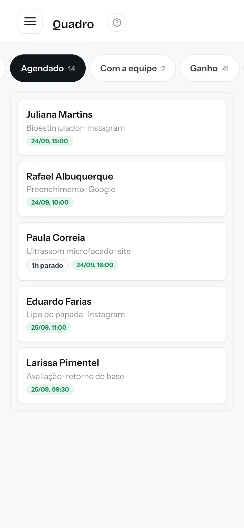 Quadro de pacientes no celular